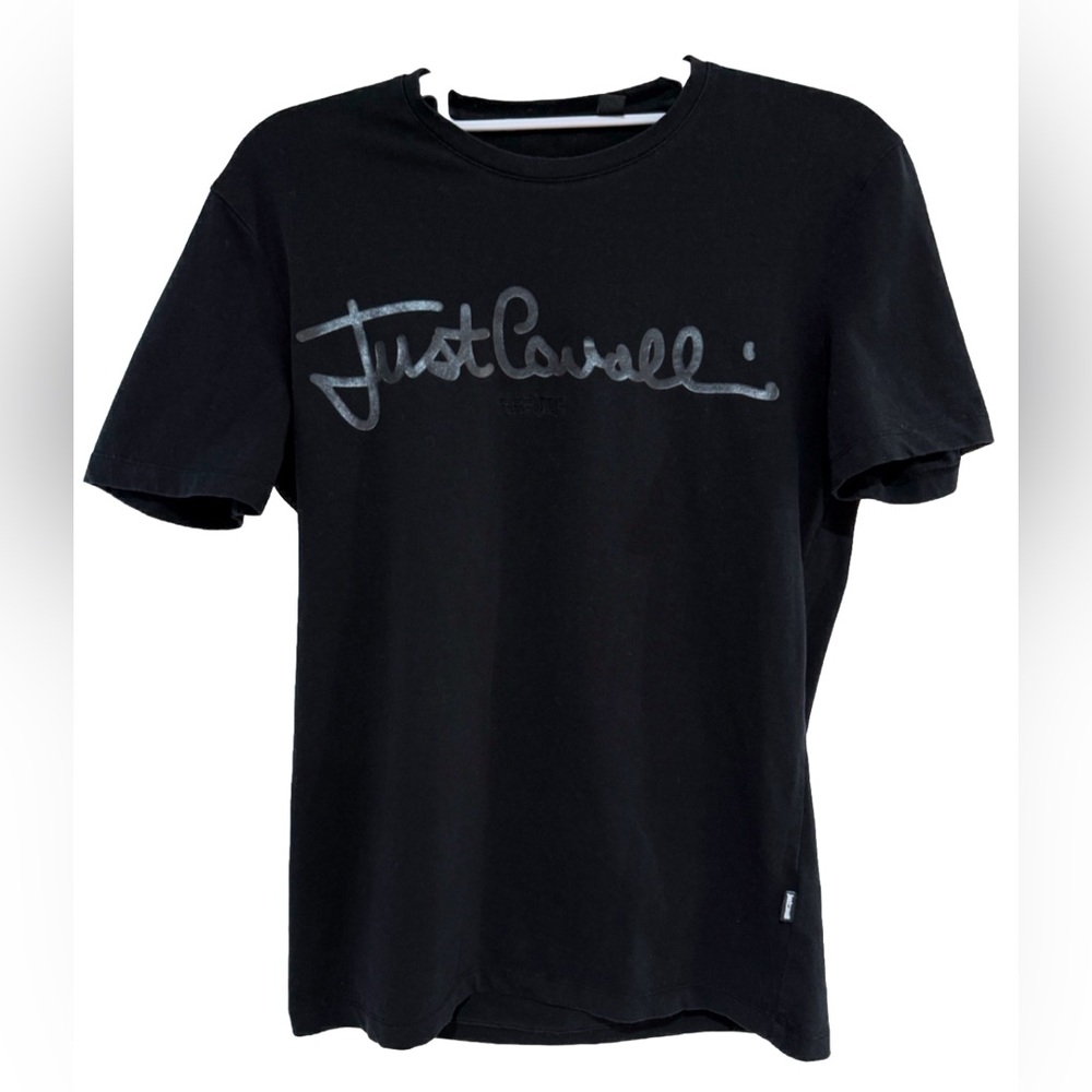 Just Cavalli Firenze T-shirt Nera con Stampa Men’s S Black Logo Print Cotton EUC